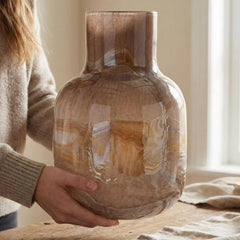 Golden Amber Striped Glass Vase