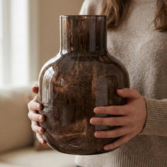 Brown Glass Vase | Hand Blown Glass Vase | Large Glass Vase | Handmade Glass Vase | Large Vase For Flowers | Modern Home Decor Gift