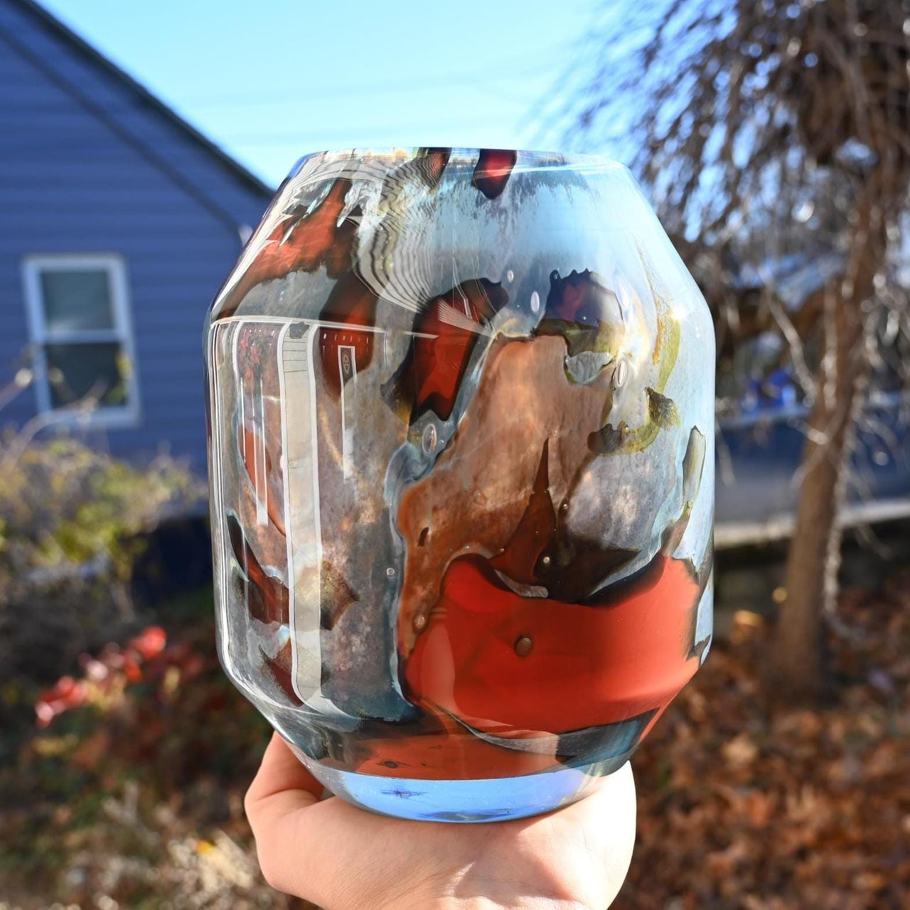 Unique Flower Vase | Blown Glass Vase | Handmade Art Deco Vase | Murano Glass Vase | Unique Flower Vase for Modern Home Decor Gift