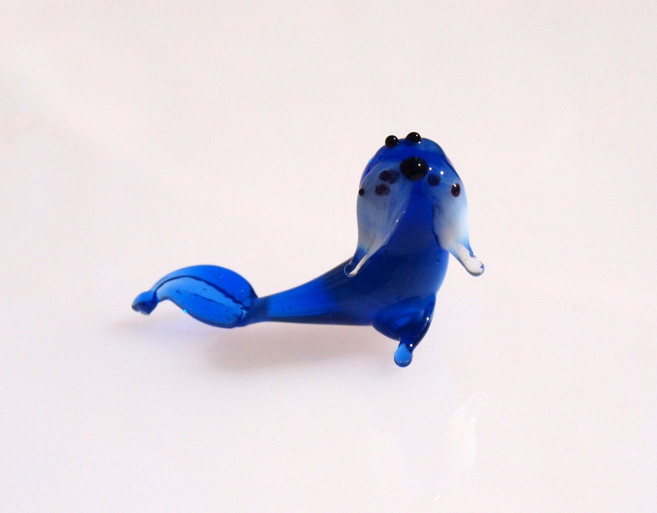 Blue Glass Walrus Miniature: Lampwork Menagerie Figurine