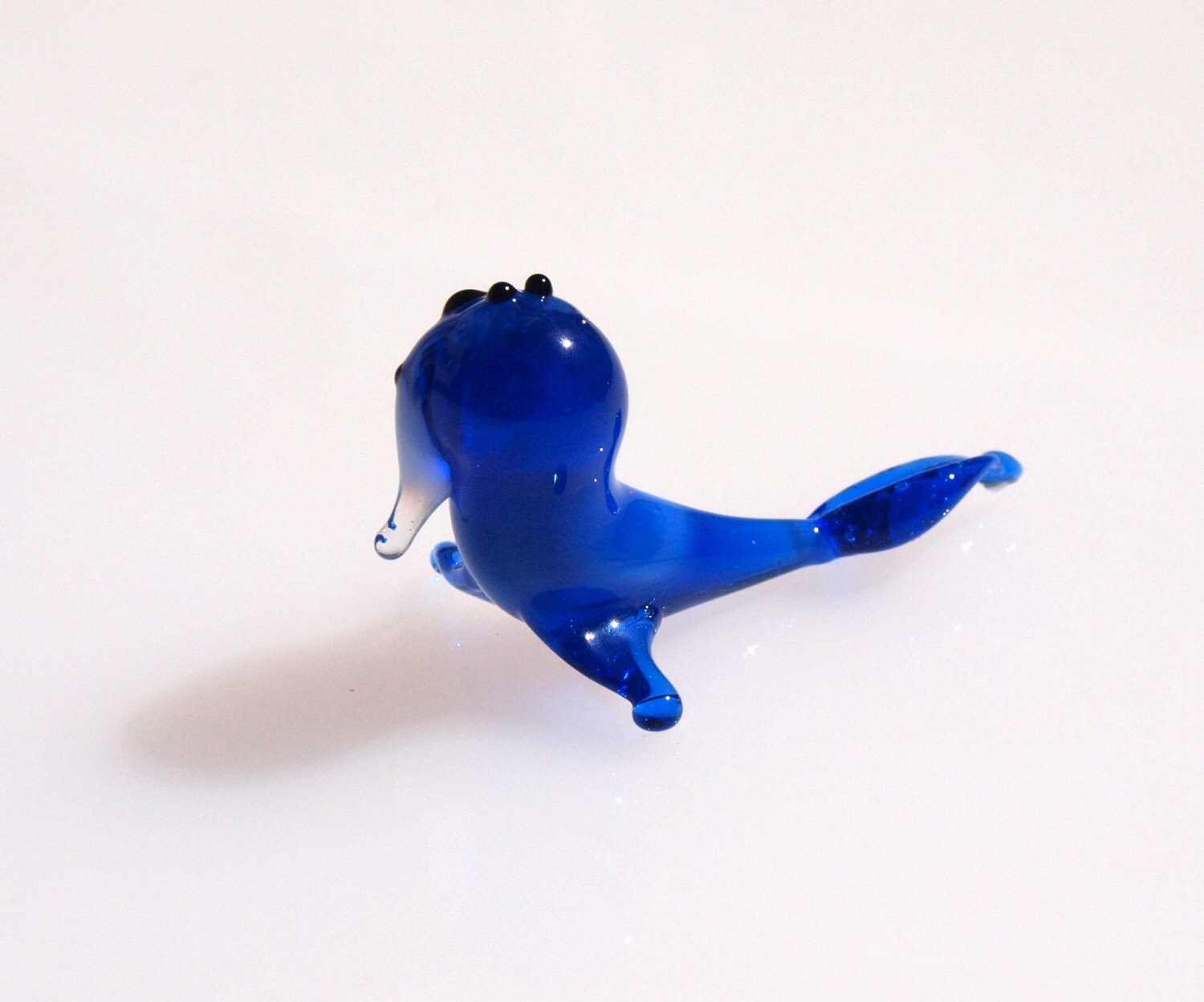 Blue Glass Walrus Miniature: Lampwork Menagerie Figurine