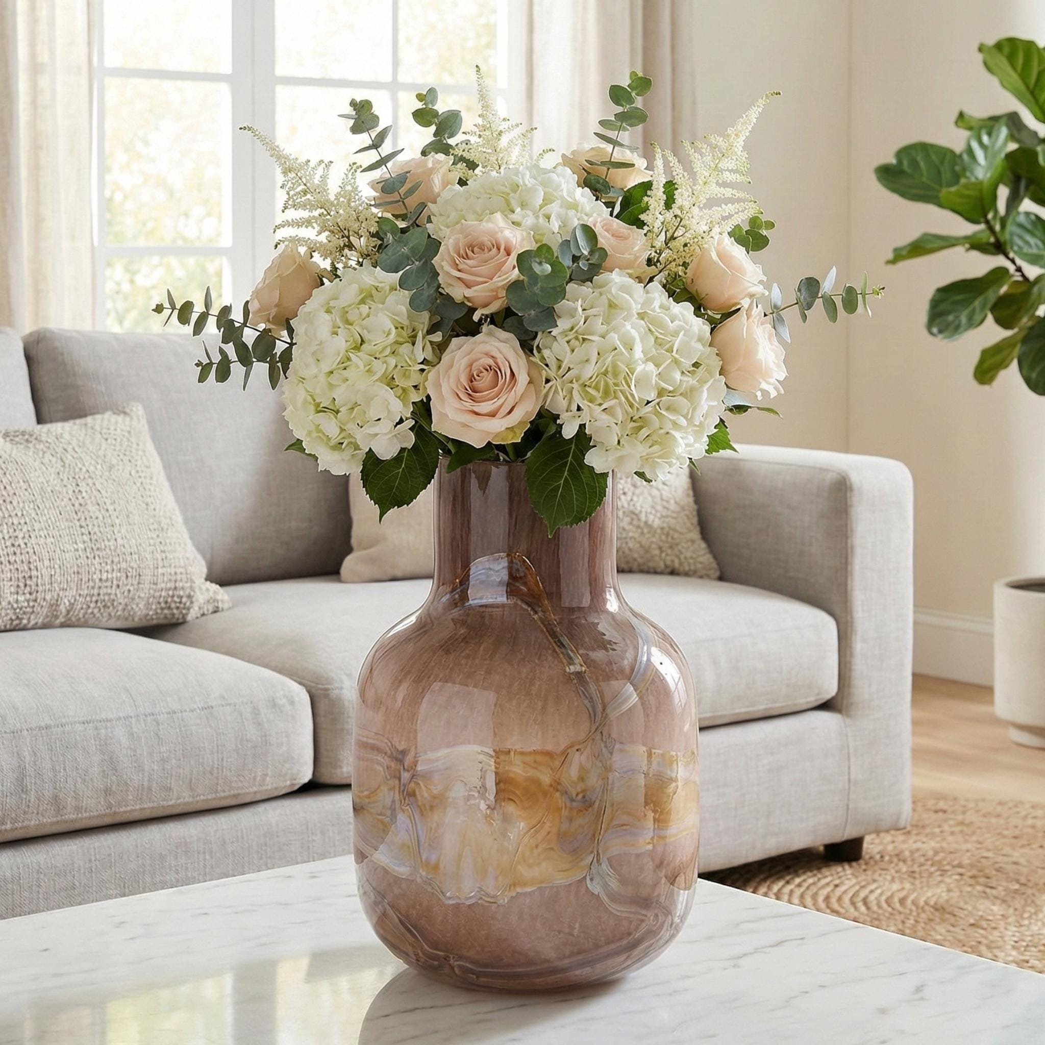 Golden Amber Striped Glass Vase