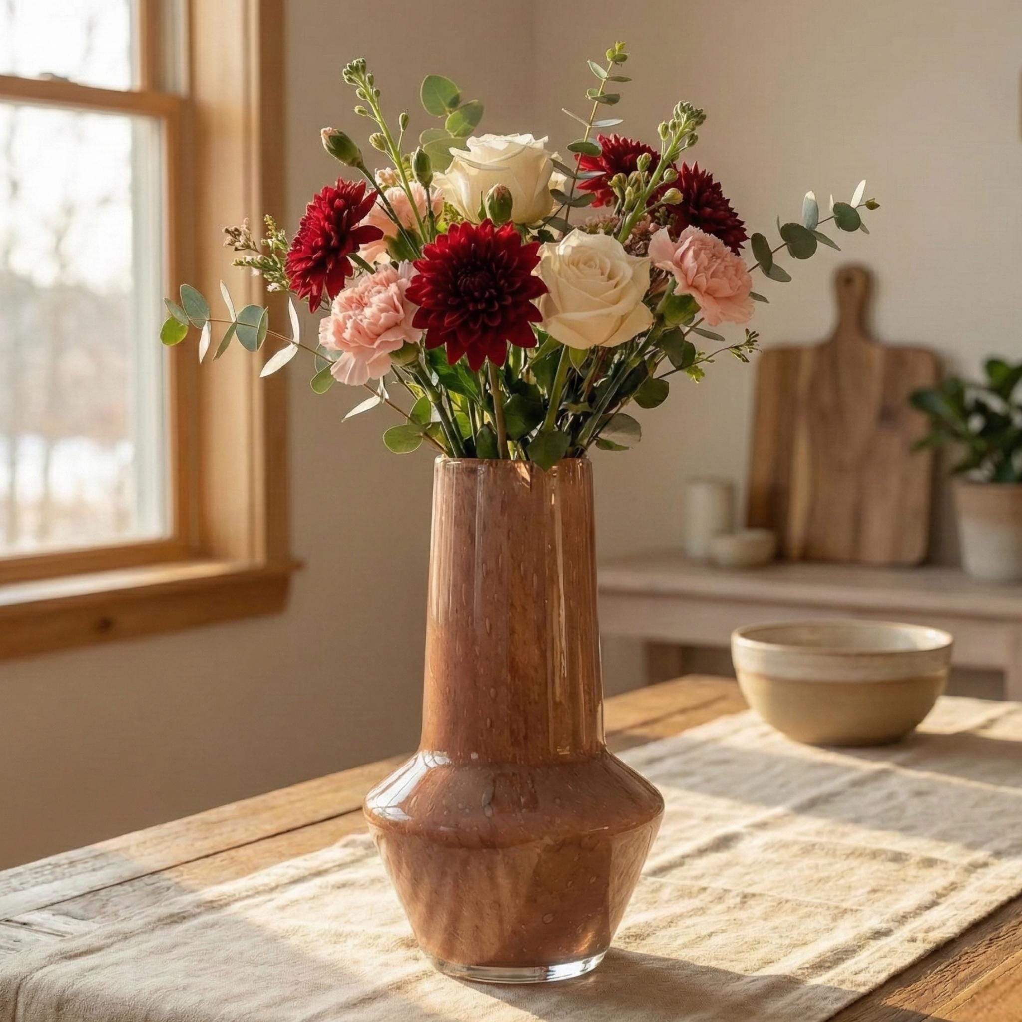 Glass Vase For Flowers - Brown Art Deco Vase - Blown Glass Vase - Murano Glass Vase - Glass Flower Vase - Unique Vase Decor Modern
