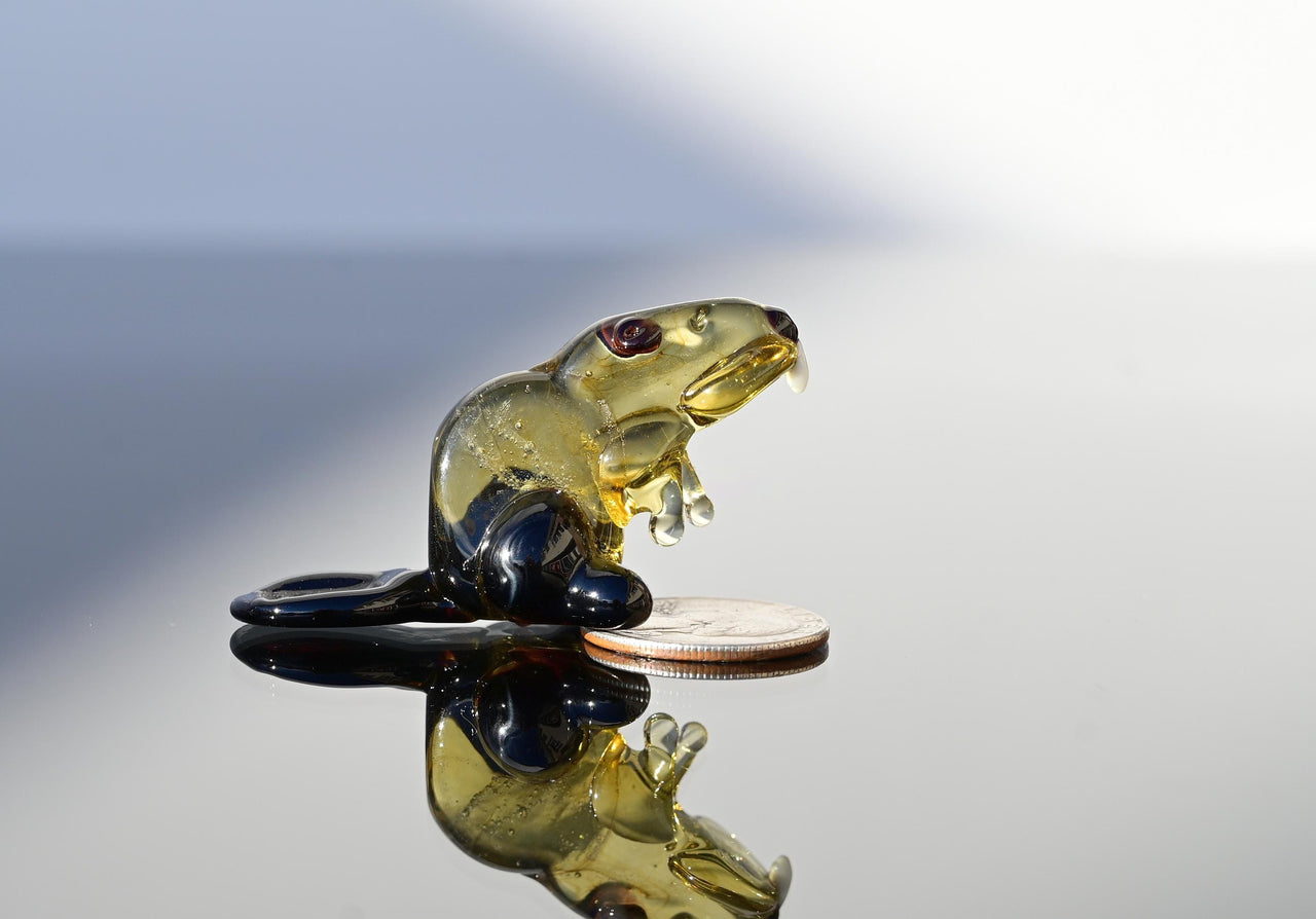 Realistically looking Hand Blown Glass Beaver. Detailed figurine with personality.