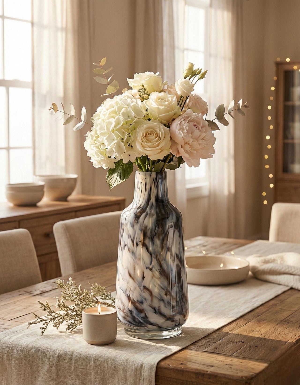 Black and White Vase - Heavy Glass Vase For Flowers - Hand Blown Glass Vase - Tall Vase - Modern Bottle Vase Home Decor Gift for Her