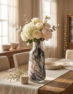 Black and White Vase - Heavy Glass Vase For Flowers - Hand Blown Glass Vase - Tall Vase - Modern Bottle Vase Home Decor Gift for Her