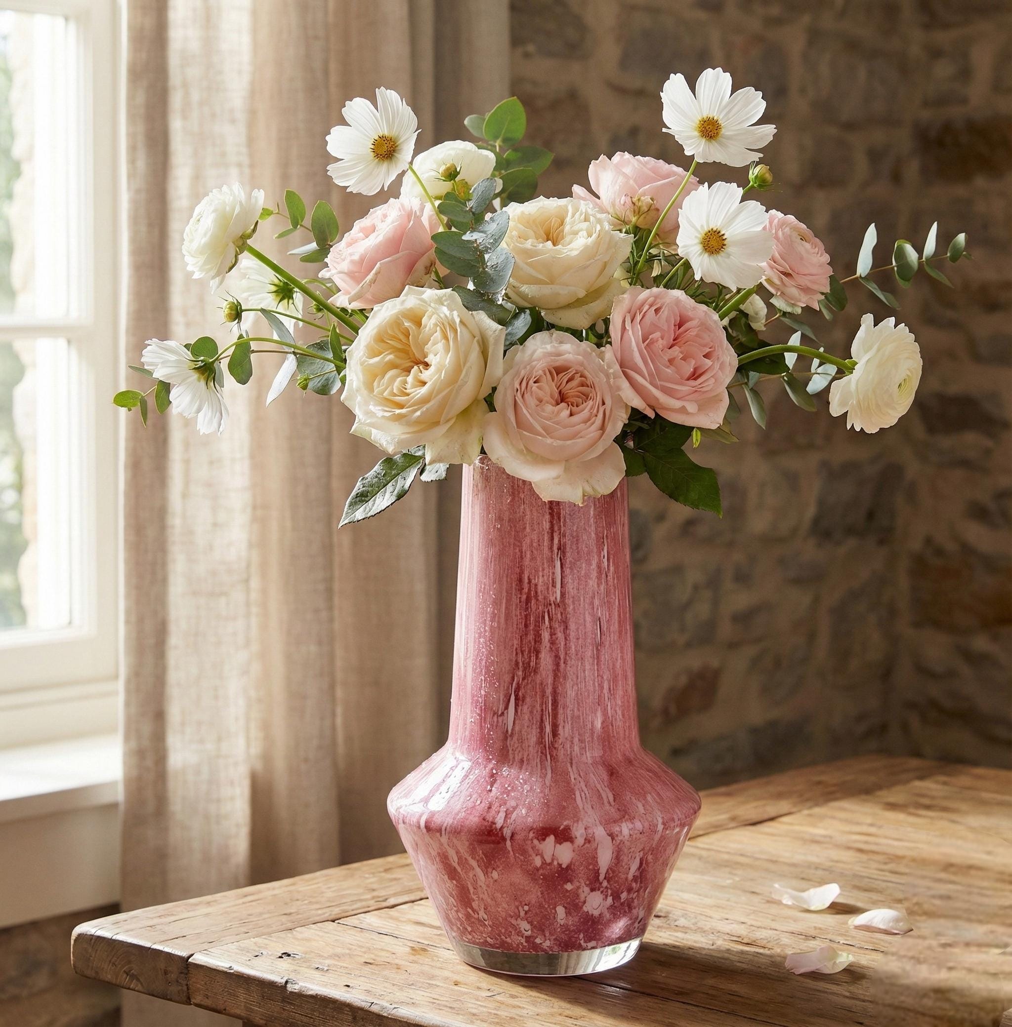 Vases for Flowers Unique - Pink Art Deco  Vase - Blown Glass Vase - Murano Glass Vase - Glass Flower Vase - Unique Vase Decor - Modern