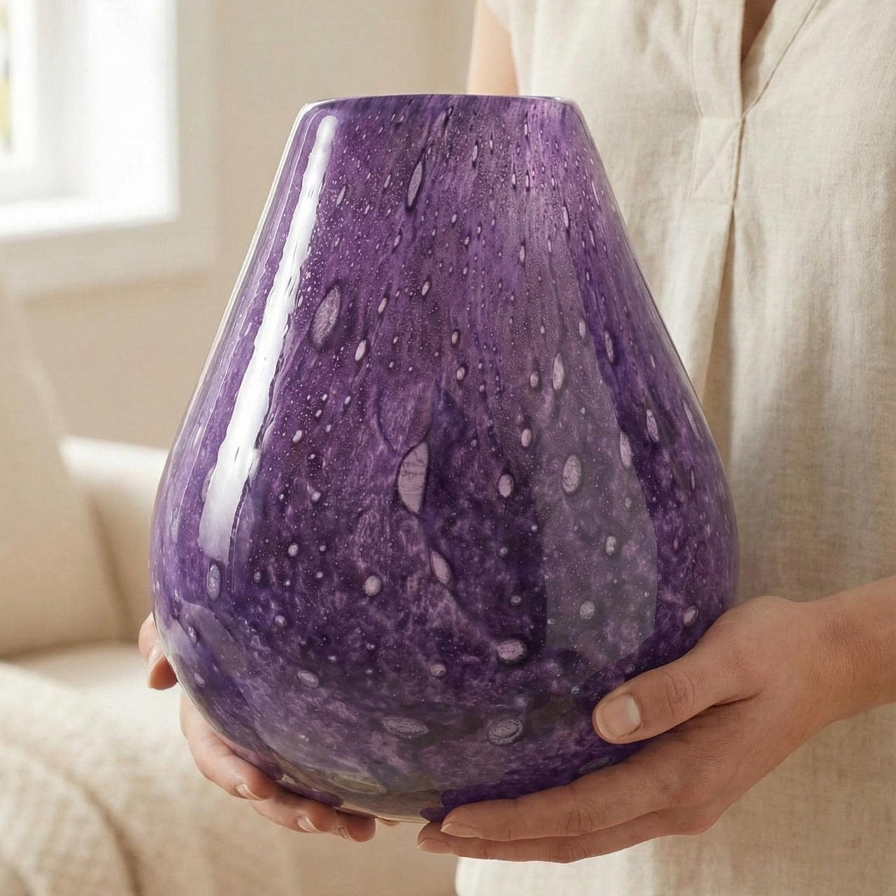 Purple Vase - Extra Large Vases - Blown Glass Vase - Art Deco Vase - Handmade Murano Glass Vase for Flowers - Home Decor Gift for Her