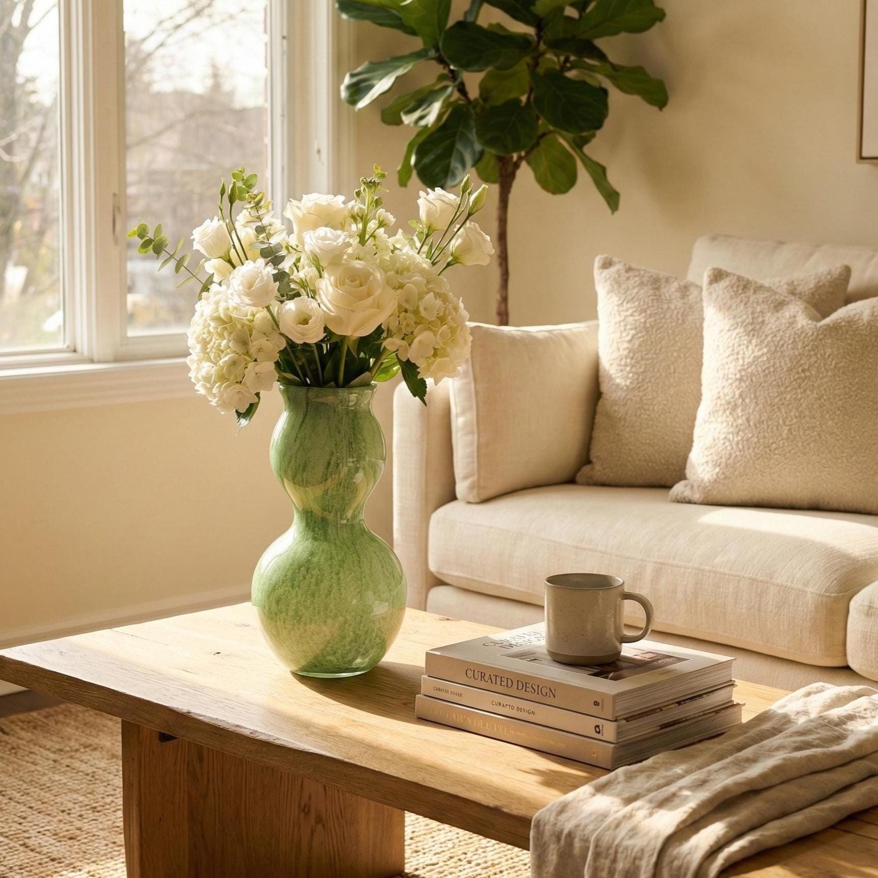 Sage Green Vase - Double Gourd Hand Blown Glass Vase - Art Deco Vase - Murano Glass Vase - Vase for Flowers  - Modern Art Glass Home Decor