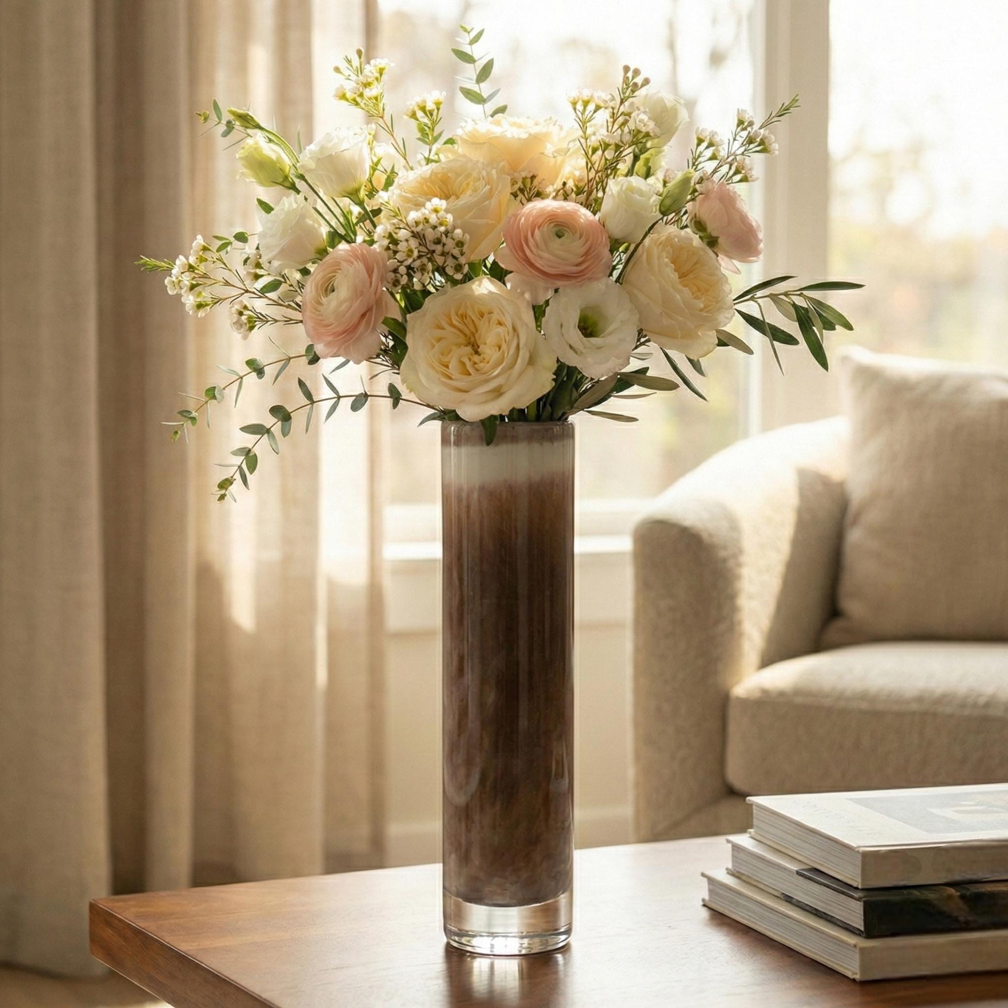 Brown Glass Vase - Glass Cylinder Vase - Heavy Glass Vase - Dark Brown Vase - Hand Blown Glass Vase - Home Decor Gift for Her