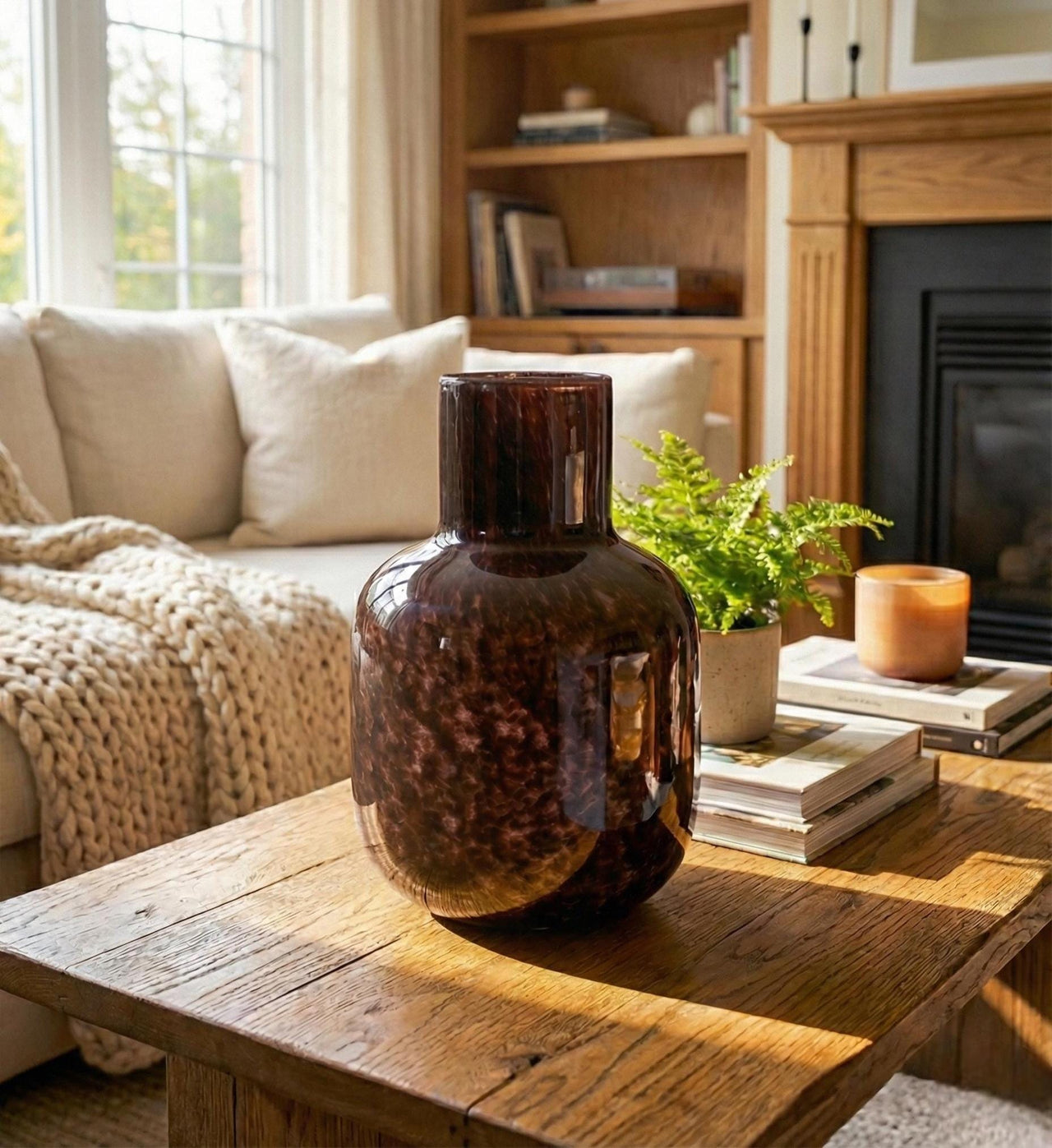 Hand Blown Glass Vase | Brown Glass Vase | Large Glass Vase | Handmade Glass Vase | Large Vase For Flowers | Birthday Gift for Her