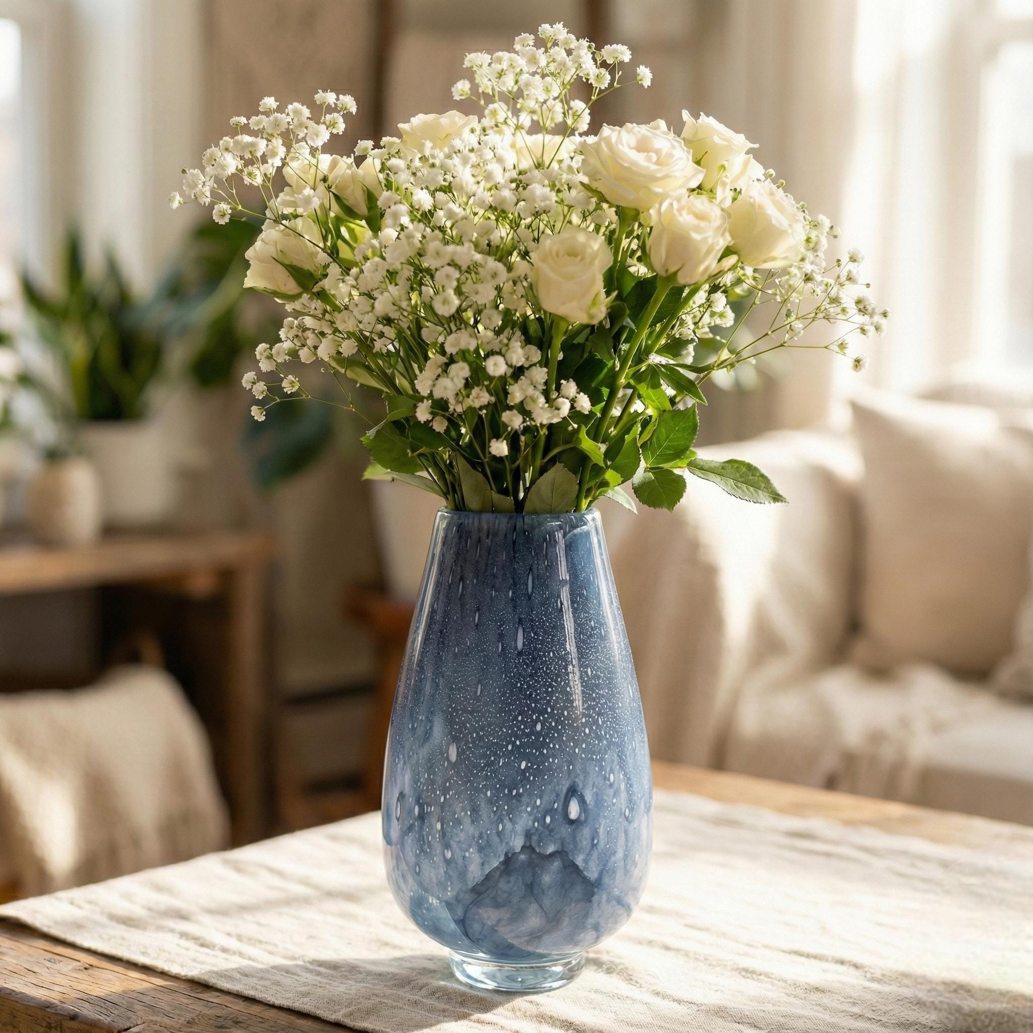 Small Hand-Blown Blue Glass Vase – Murano-Style Art Decor