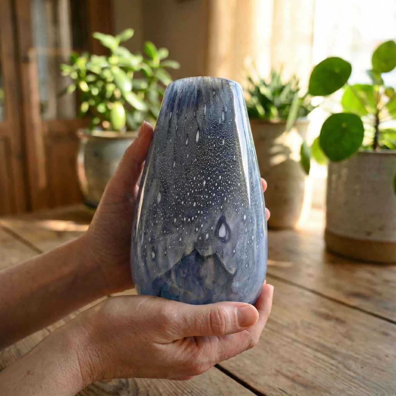 Blue Small Glass Vase | Hand Blown Glass Flower Vase | Handmade Vase | Small Modern Vase for Flowers | Spring Decor Gift, Birthday Gift