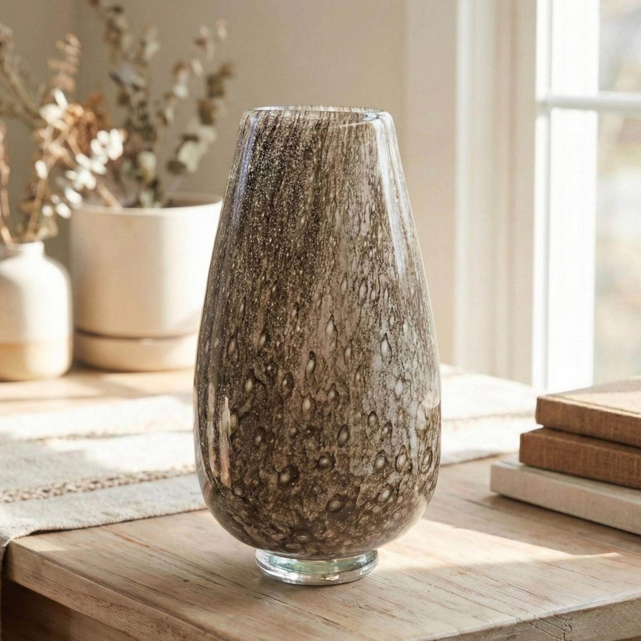 Brown Blown Glass Vase | Handmade Murano Style Art Glass Vase | Small Unique Flower Vase Luxury Modern Home Decor Gift