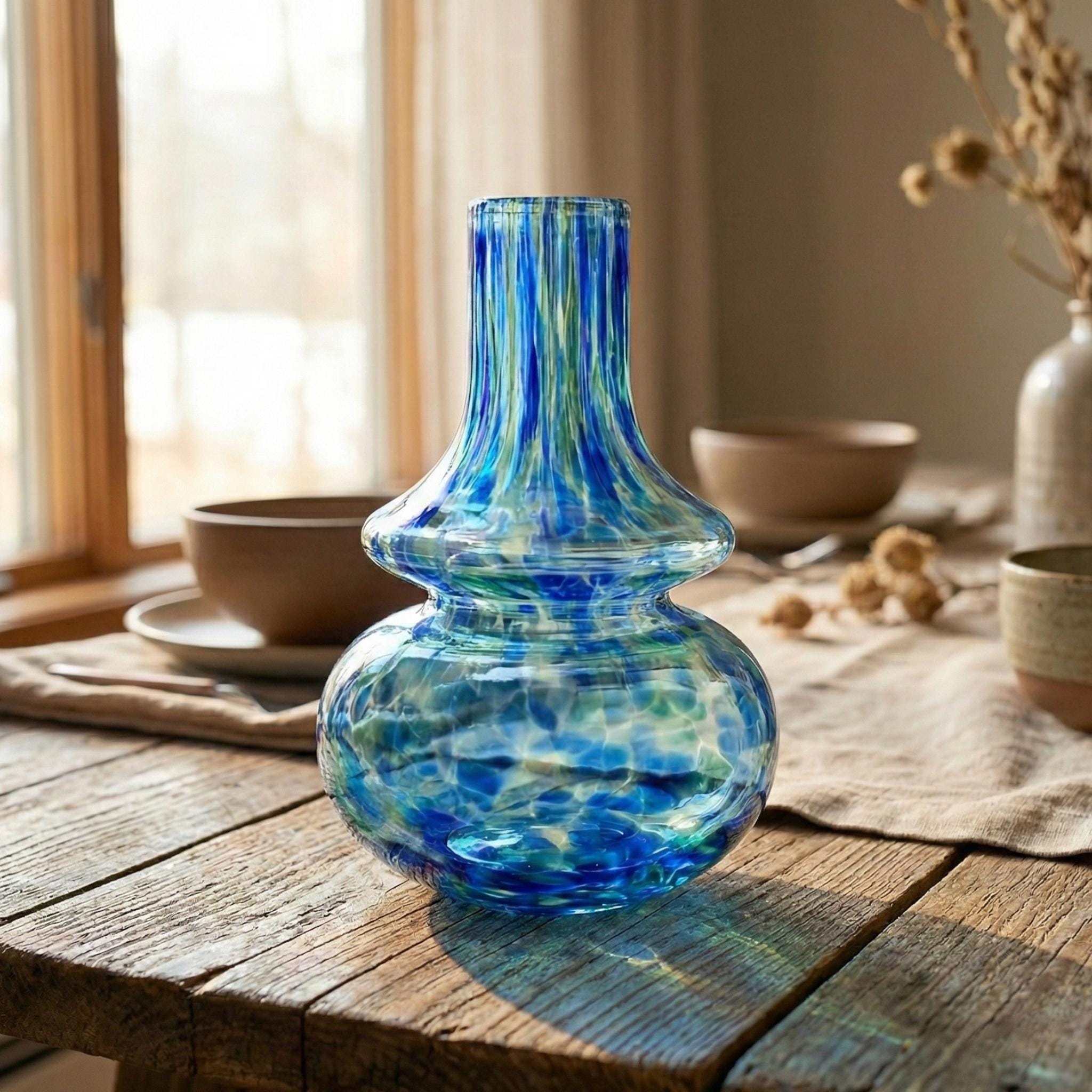 Cobalt Blue Glass Vase - Hand Blown Vase - Blue Murano Glass Vase For Flowers - Blue Glass Vase - Unique Vase Home Decor Gift
