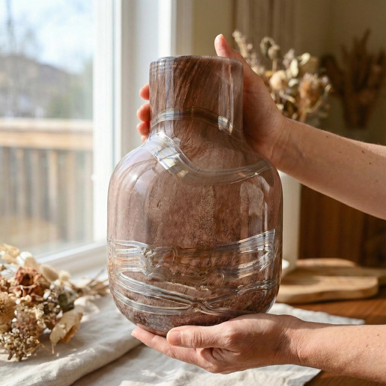 Golden Striped Large Glass Vase