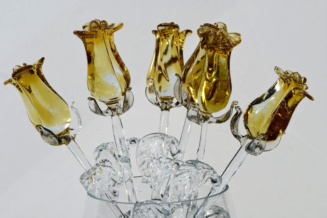Glass Flower Bouquet - Handmade Glass Rose Flowers  - Blown Glass Flowers - Gold Glass Rose - Christmas Gift for Mom