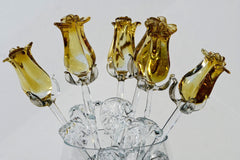 Glass Flower Bouquet - Handmade Glass Rose Flowers  - Blown Glass Flowers - Gold Glass Rose - Christmas Gift for Mom