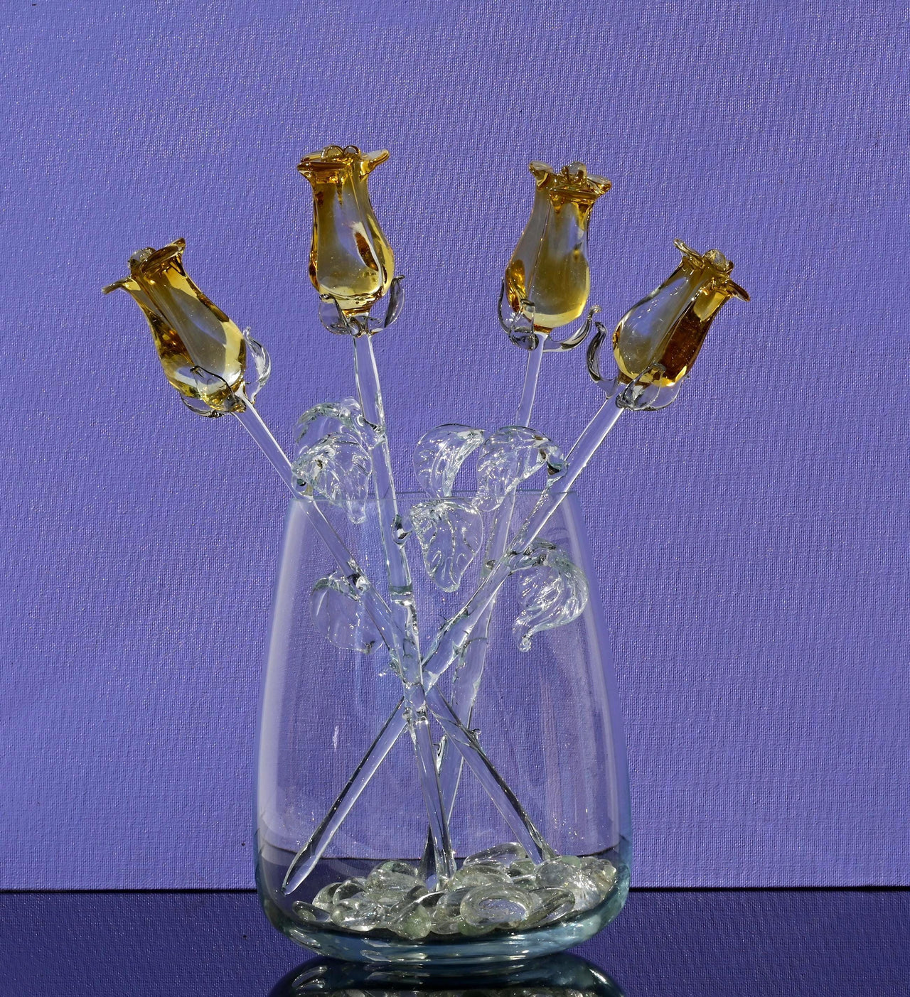 Glass Flower Bouquet - Handmade Glass Rose Flowers  - Blown Glass Flowers - Gold Glass Rose - Christmas Gift for Mom