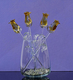 Glass Flower Bouquet - Handmade Glass Rose Flowers  - Blown Glass Flowers - Gold Glass Rose - Christmas Gift for Mom