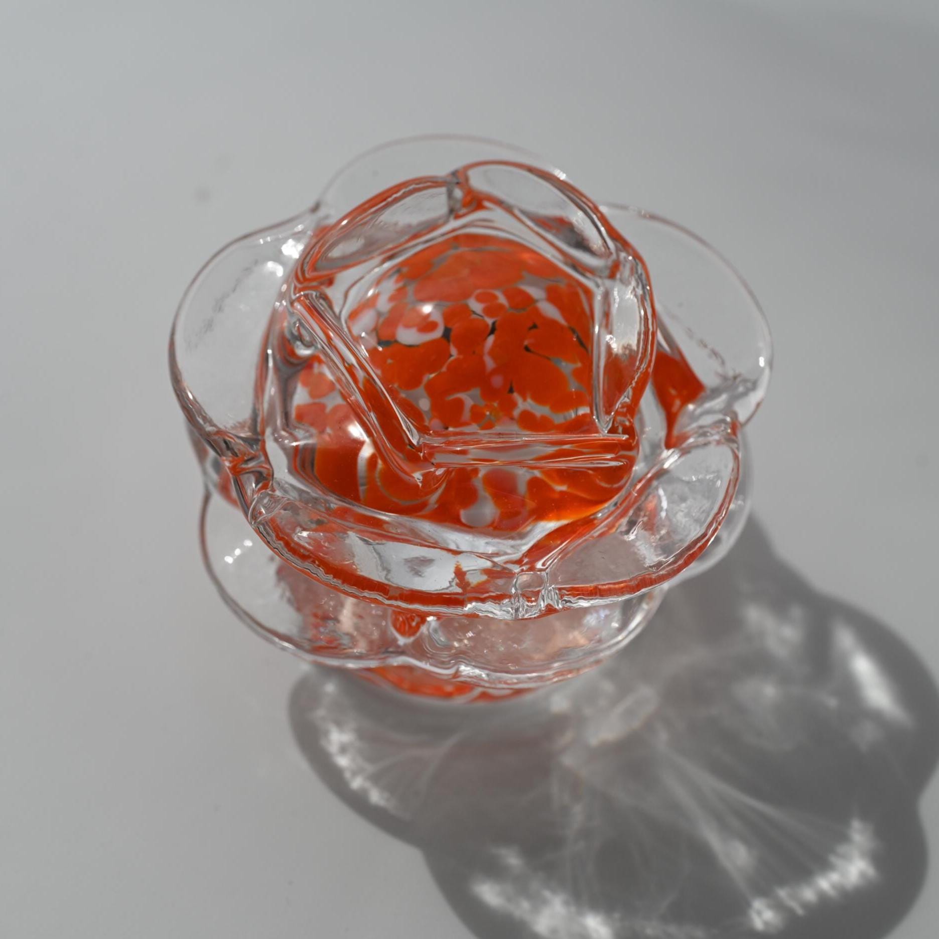 Handblown Glass Rose Sculpture: Artisan Orange Flower, Unique Art Gift