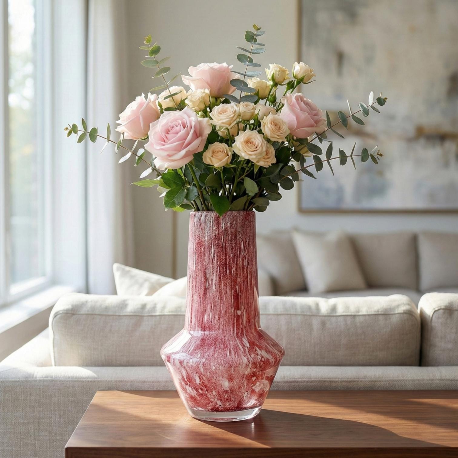 Vases for Flowers Unique - Pink Art Deco  Vase - Blown Glass Vase - Murano Glass Vase - Glass Flower Vase - Unique Vase Decor - Modern