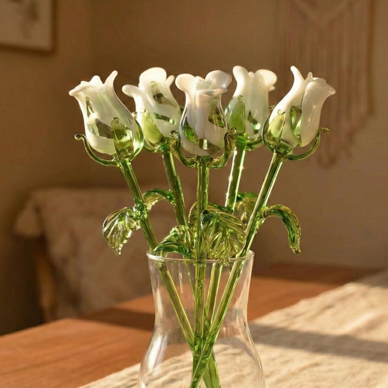 Glass Rose - White Glass Flowers - Glass Flower Bouquet - Hand Blown Glass Flower - Blown Glass Rose - Glass Flower Bouquet - Christmas Gift