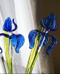 Glass Iris Flower - Hand Blown Glass Iris - Blue Glass Flowers Bouquet - Blown Glass Flowers - Christmas Gift for Mom