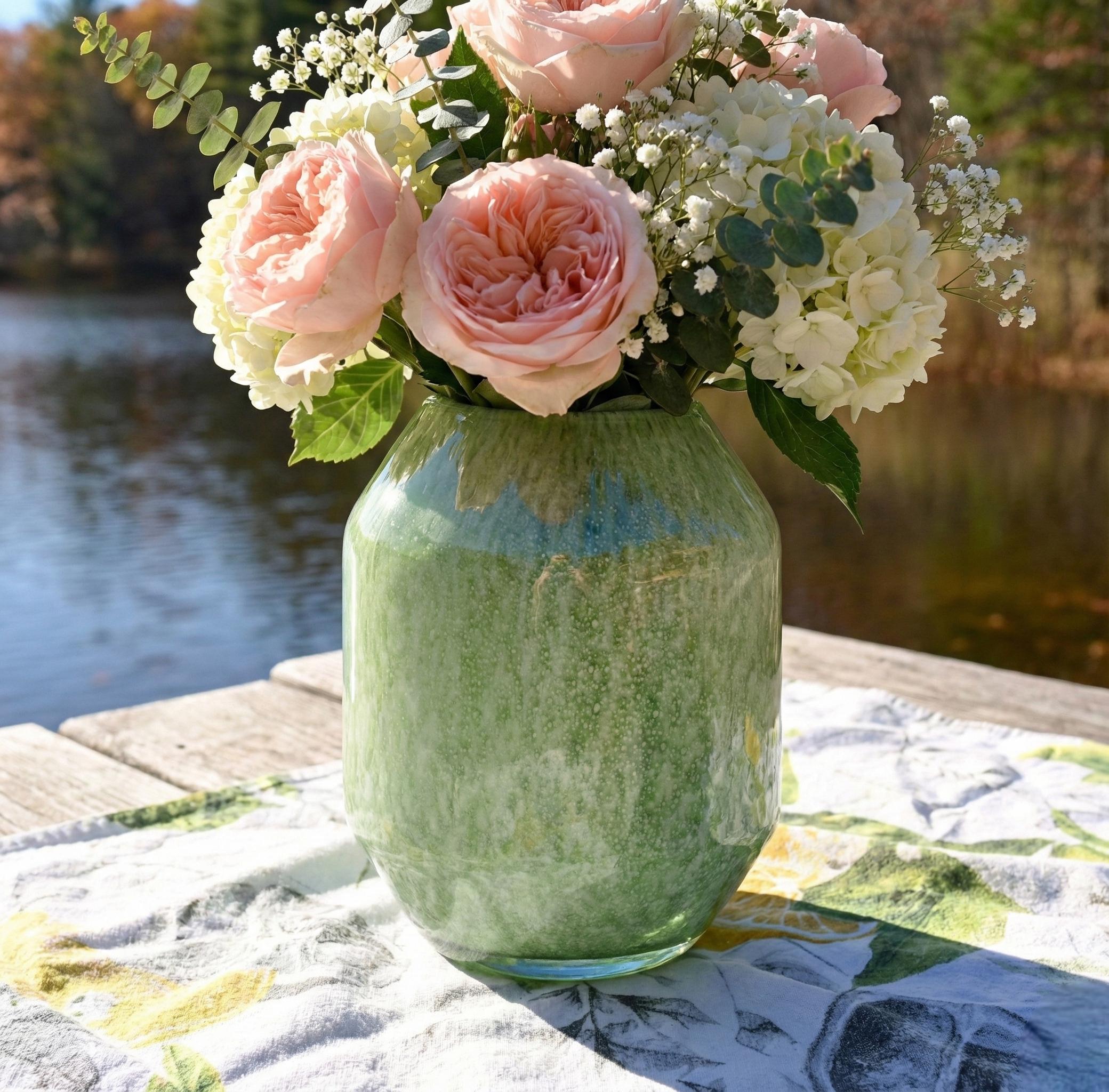 Sage Green Vase - Green Glass Vase - Green Flower Vase - Hand Blown Glass Vase - Handmade Vases for Flowers - Home Decor Gift for Her