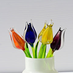 Handmade Glass Tulip Bouquet: Colorful Floral Sculpture, Flame Work Art.