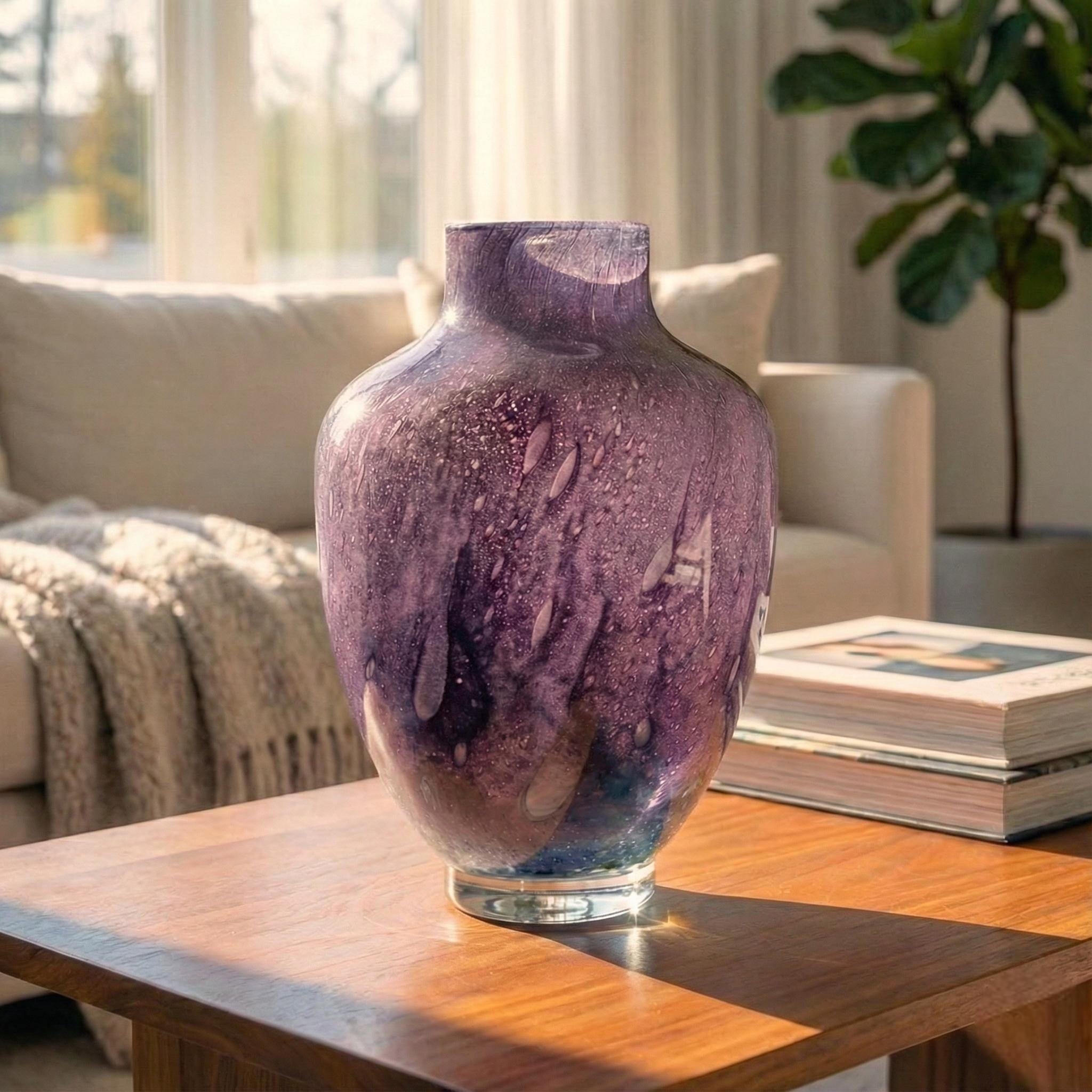 Purple Glass Vase - Purple Vases for Flowers - Hand Blown Glass Vase - Large Vase - Handmade Vase for Flowers - Home Decor Gift for Her