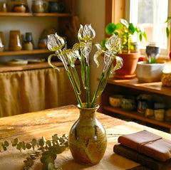 Glass Iris Flower - Hand Blown Glass Iris - Golden Glass Flowers Bouquet - Blown Glass Flowers - Christmas Gift for Mom