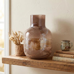 Golden Amber Striped Glass Vase