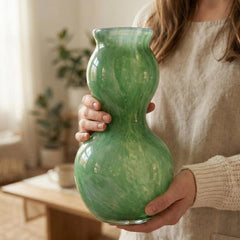 Green Blown Glass Vase | Art Deco Vase | Dark Green Murano Glass Vase | Double Gourd Vase Green Vase Home Decor Gift For Her