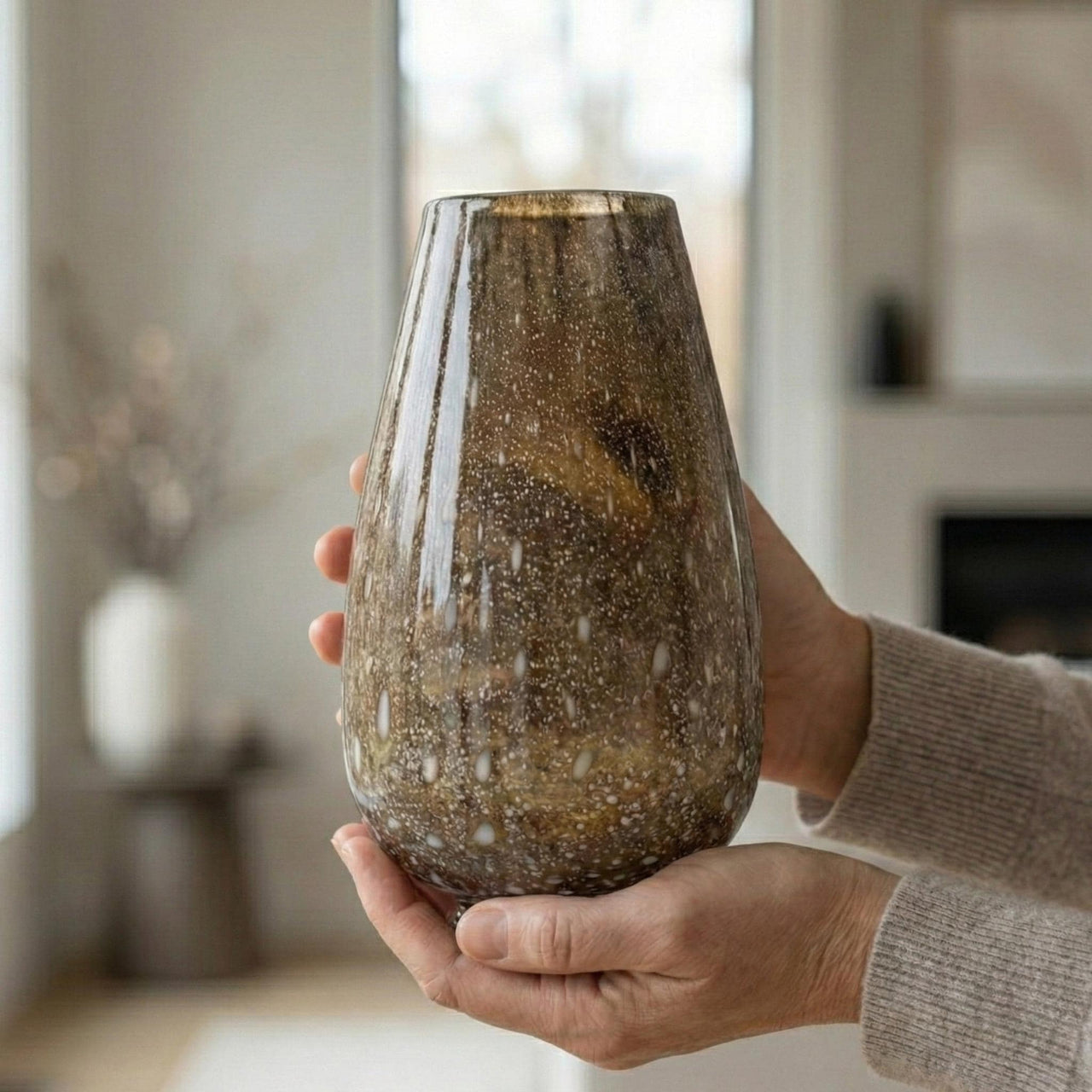 Brown Blown Glass Vase | Handmade Murano Style Art Glass Vase | Small Unique Flower Vase Luxury Modern Home Decor Gift