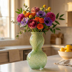 Sage Green Vase - Double Gourd Hand Blown Glass Vase - Art Deco Vase - Murano Glass Vase - Vase for Flowers  - Modern Art Glass Home Decor