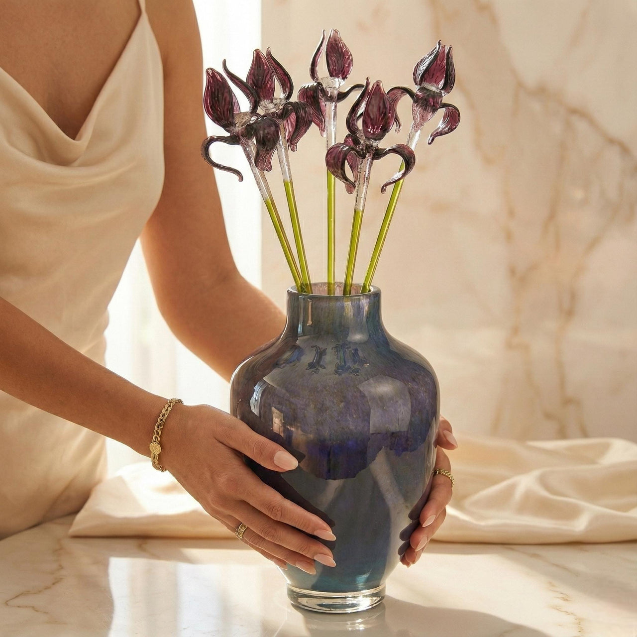 Midnight Iris Glass Centerpiece