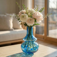 Cobalt Blue Glass Vase - Hand Blown Vase - Blue Murano Glass Vase For Flowers - Blue Glass Vase - Unique Vase Home Decor Gift