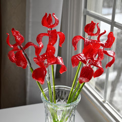 Glass Iris Flowers Bouquet, Red Glass Flowers, Forever Flowers, Glass Birth Month Flower, Hand Blown Glass Iris Gift Art, Mothers Day Gifts