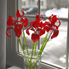 Glass Iris Flowers Bouquet, Red Glass Flowers, Forever Flowers, Glass Birth Month Flower, Hand Blown Glass Iris Gift Art, Mothers Day Gifts