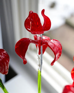Glass Iris Flowers Bouquet, Red Glass Flowers, Forever Flowers, Glass Birth Month Flower, Hand Blown Glass Iris Gift Art, Mothers Day Gifts