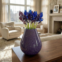 Glass Flowers and Vase - Blown Glass Centerpiece - Glass Table Centerpiece - Glass Flower Bouquet with Vase - Birthday Gift