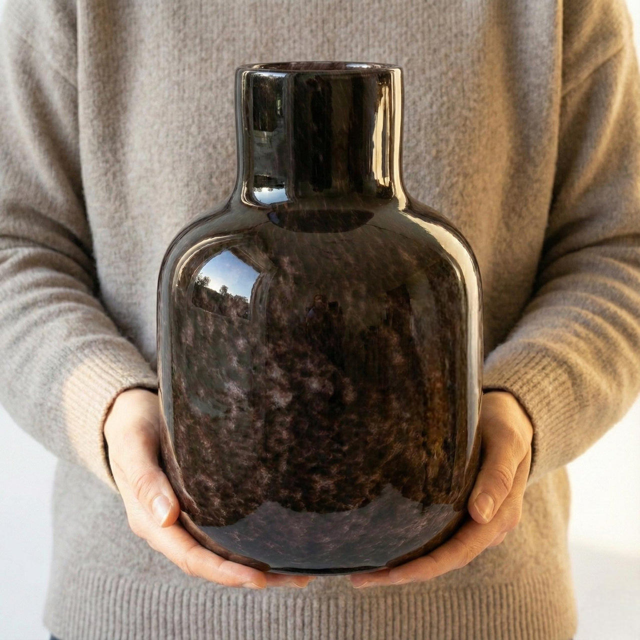 Hand Blown Glass Vase | Brown Glass Vase | Large Glass Vase | Handmade Glass Vase | Large Vase For Flowers | Birthday Gift for Her