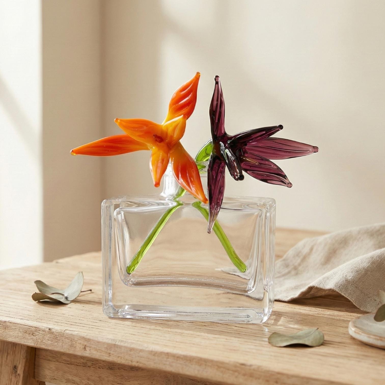 Mini Glass Flowers, Glass Birth Month Flower, Orange Bird of Paradise Art, Glass Flowers Bouquet, Forever Flowers, Spring Mothers Day Gifts