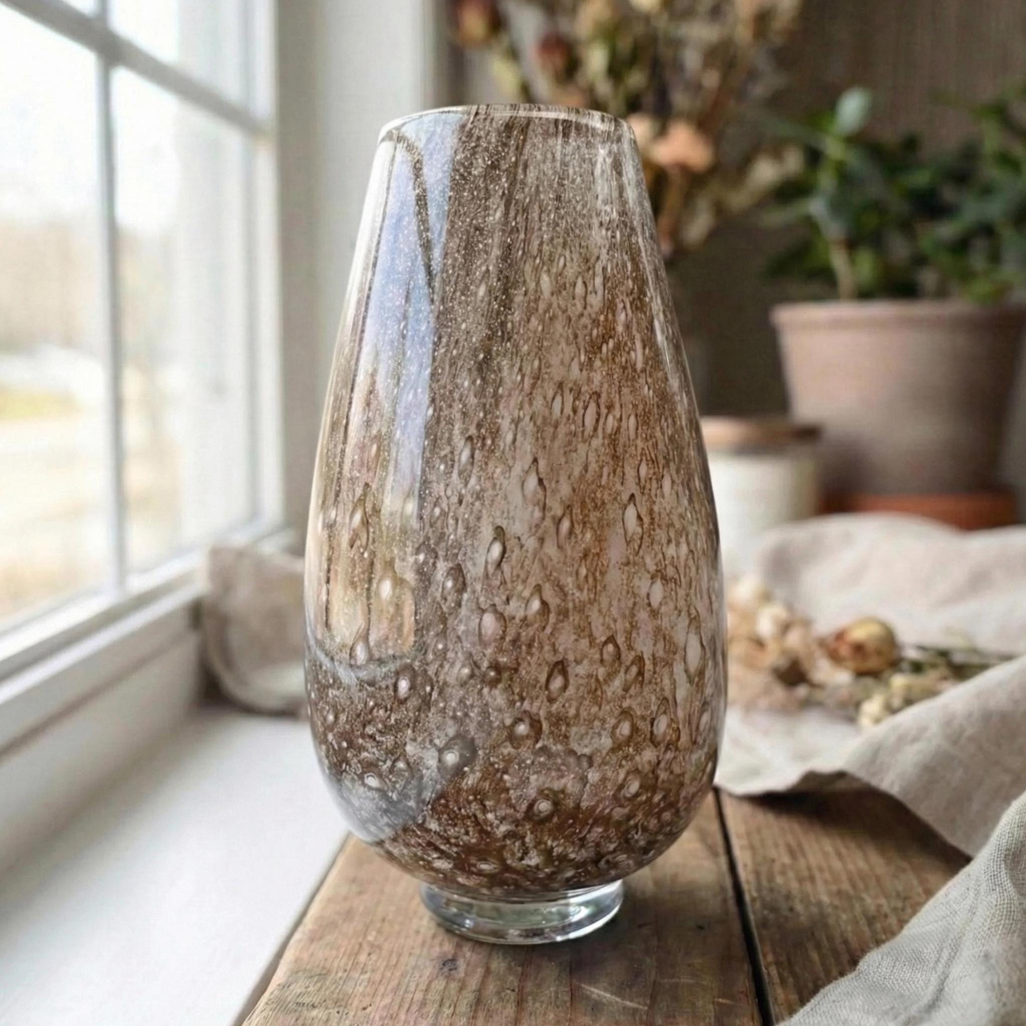 Brown Blown Glass Vase | Handmade Murano Style Art Glass Vase | Small Unique Flower Vase Luxury Modern Home Decor Gift