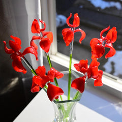 Glass Iris, Red Glass Flowers Bouquet, Mothers Day Gifts, Glass Birth Month Flower, Birth Flower Bouquet, Forever Flowers, Grandmas Garden