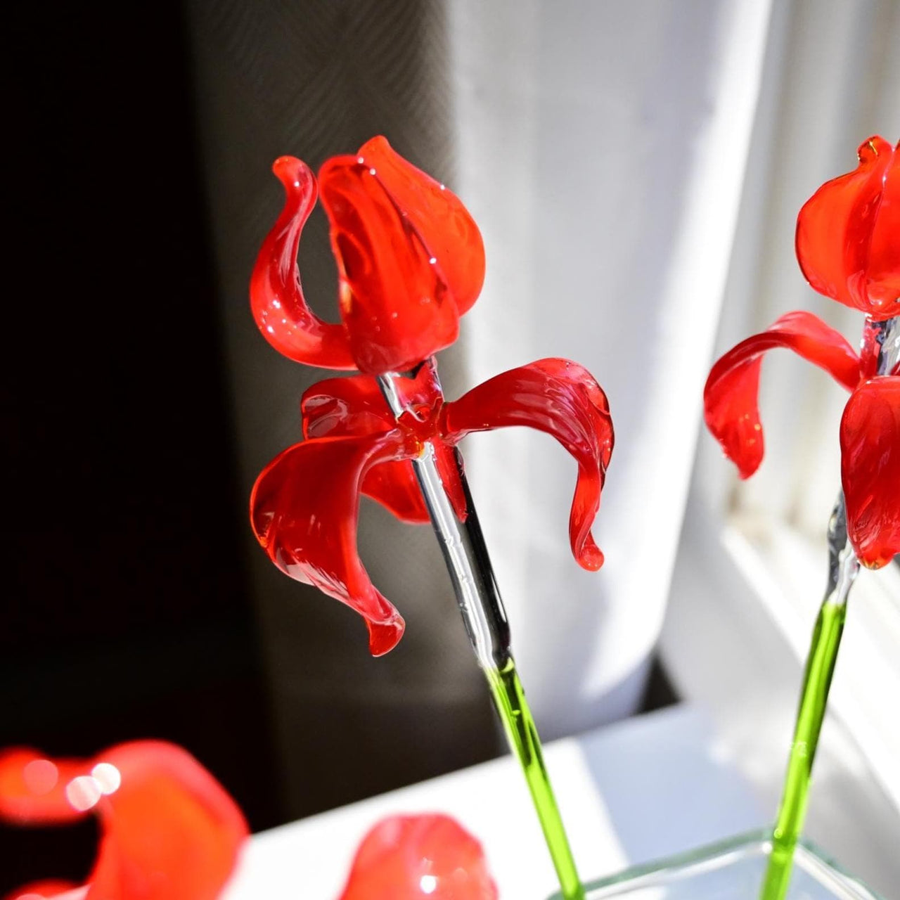 Glass Iris, Red Glass Flowers Bouquet, Mothers Day Gifts, Glass Birth Month Flower, Birth Flower Bouquet, Forever Flowers, Grandmas Garden