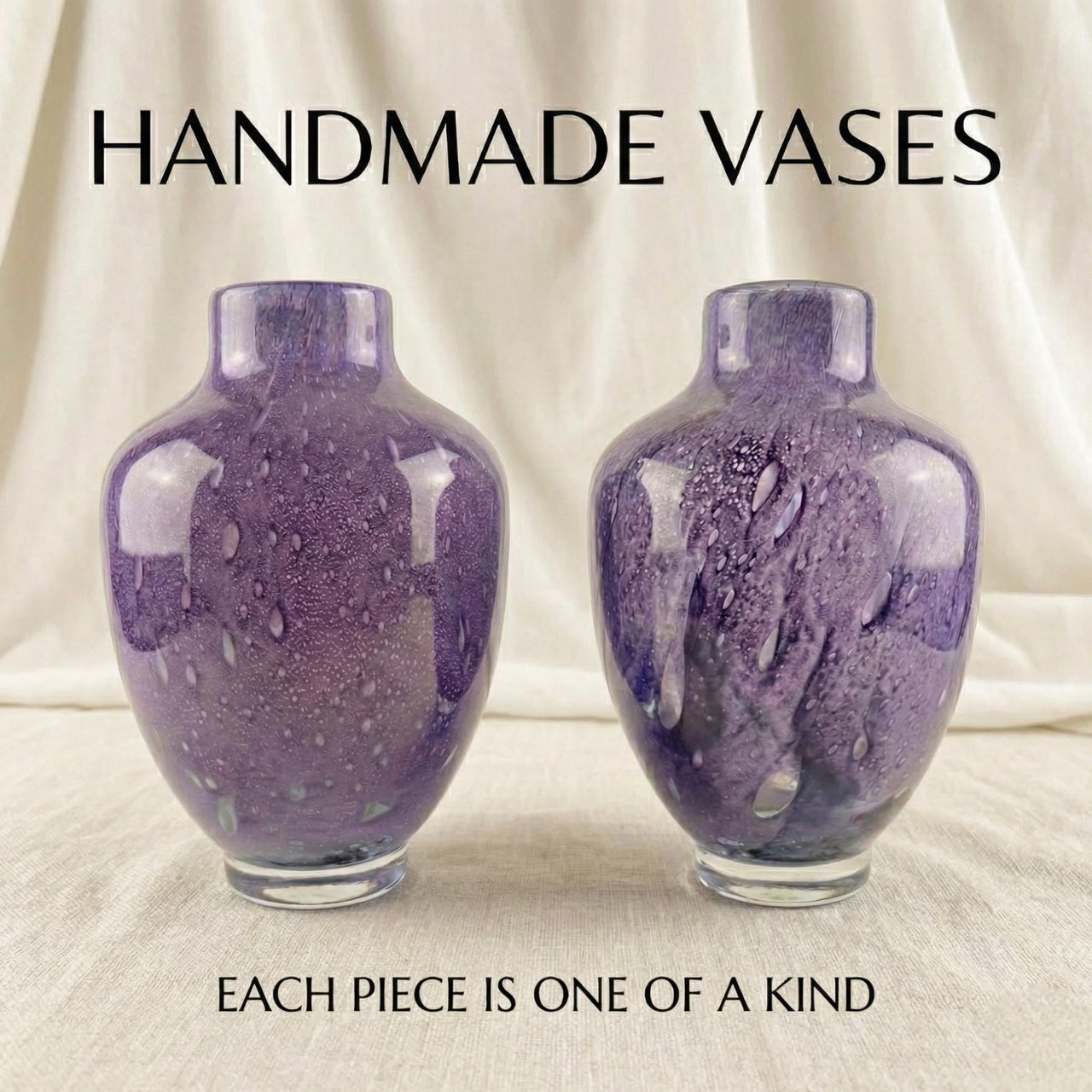 Purple Glass Vase - Purple Vases for Flowers, Hand Blown Glass Vase, Large Vase - Handmade Vase for Flowers, Spring Decor, Birthday Gift