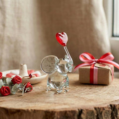 Handmade Glass Elephant Figurine With Heart - Mothers Day Gifts - Handblown Glass Animal, Mini Glass Animals, Cute Desk Decor, Elephant Gift