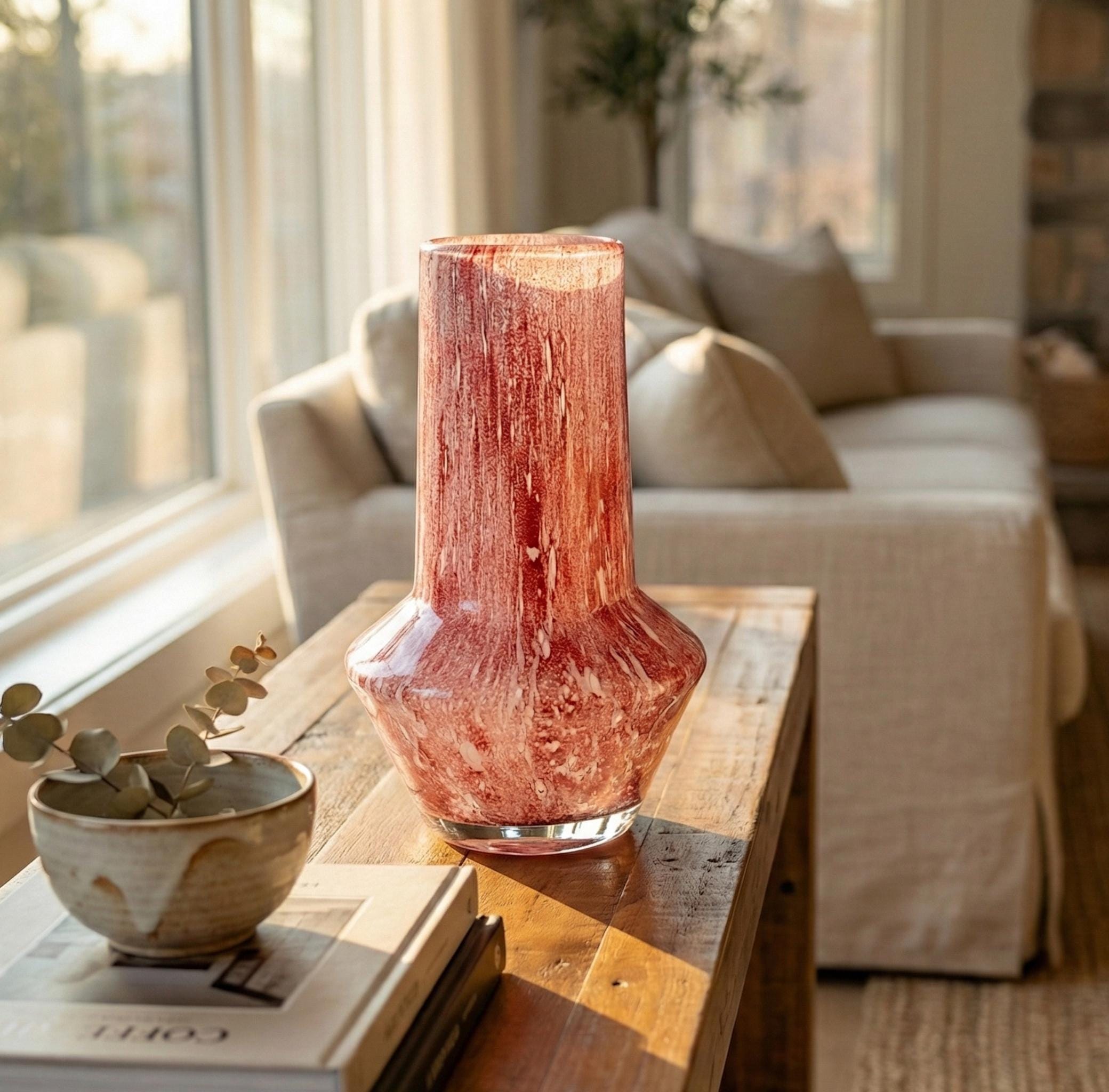 Vases for Flowers Unique - Pink Art Deco  Vase - Blown Glass Vase - Murano Glass Vase - Glass Flower Vase - Unique Vase Decor - Modern